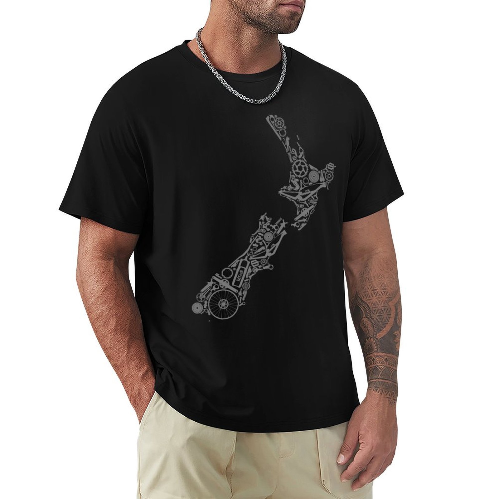 Mountain Biking New Zealand - NEUSEELAND - graues Mountainbike-Land-T-Shirt, lässiges minimalistisches