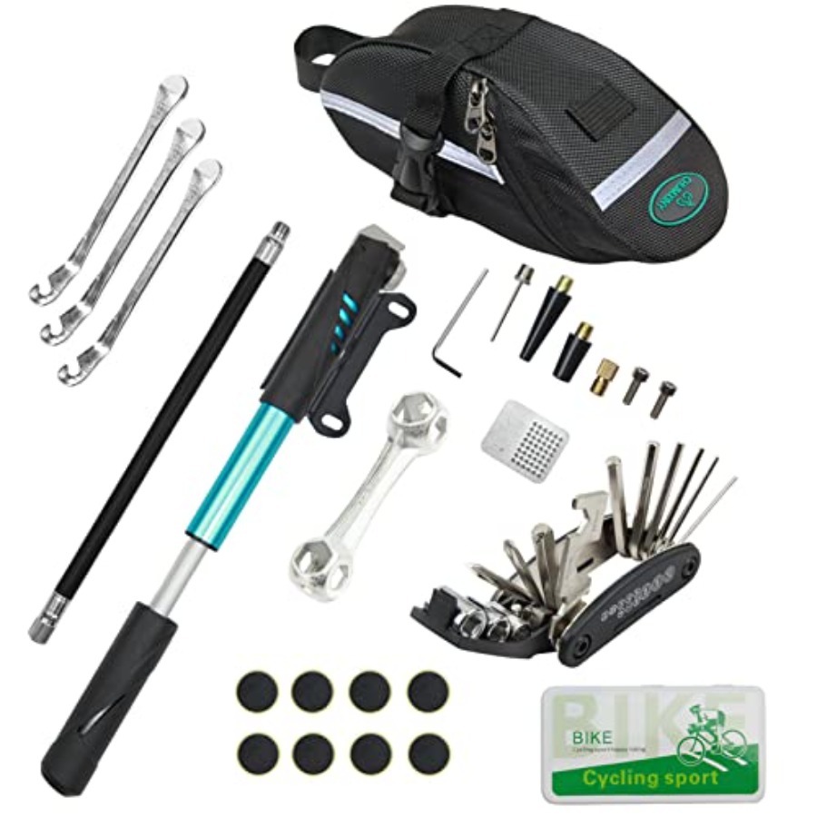 Mountain Biking Kit - Fahrrad-Reparaturset mit 16-in-1-Werkzeug, 120 PSI Mini-Fahrradpumpe,